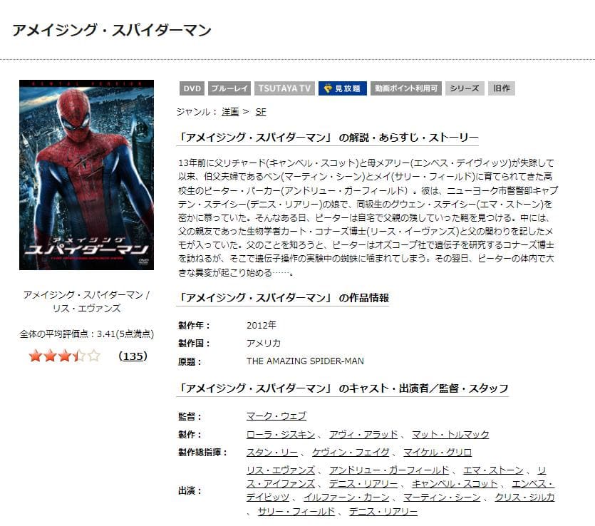 アメイジング・スパイダーマン TSUTAYA DISCAS