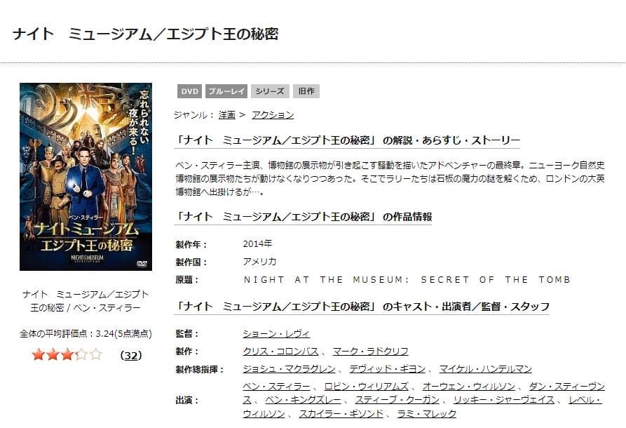 ナイト ミュージアム／エジプト王の秘密 TSUTAYA DISCAS