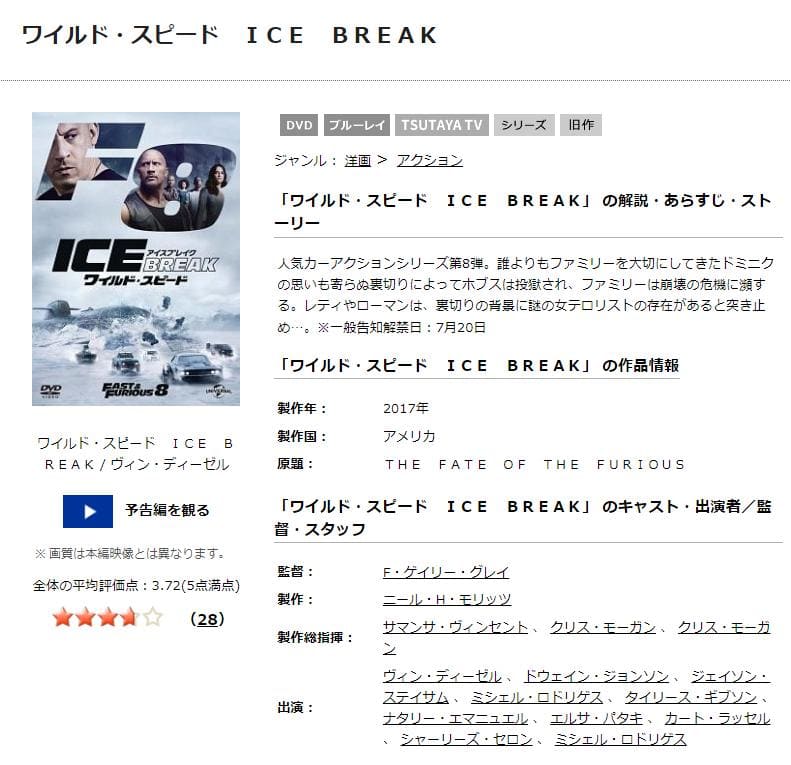 ワイルド・スピード ICE BREAK TSUTAYA DISCAS