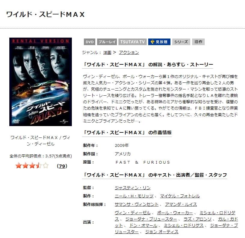 ワイルド・スピード MAX TSUTAYA DISCAS