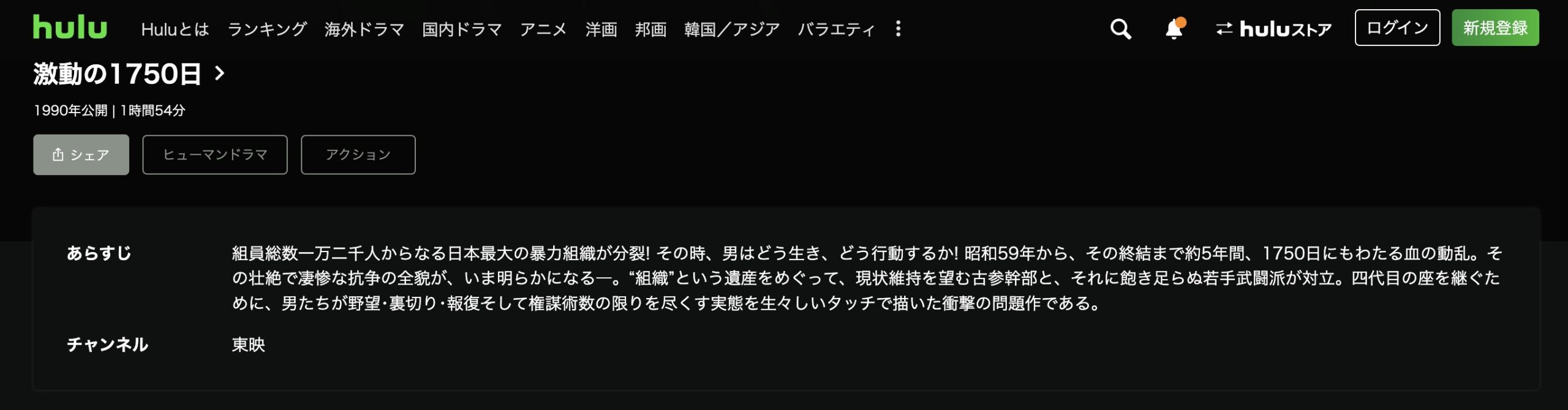 激動の1750日 Hulu 映画視聴方法