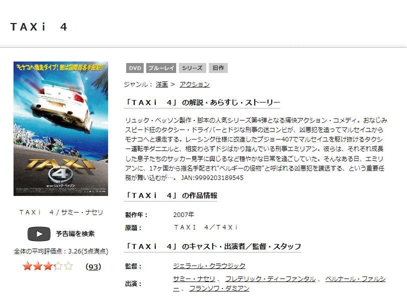 映画『TAXi4』の動画を日本語字幕や吹替でフルで無料視聴できる配信サイトを紹介