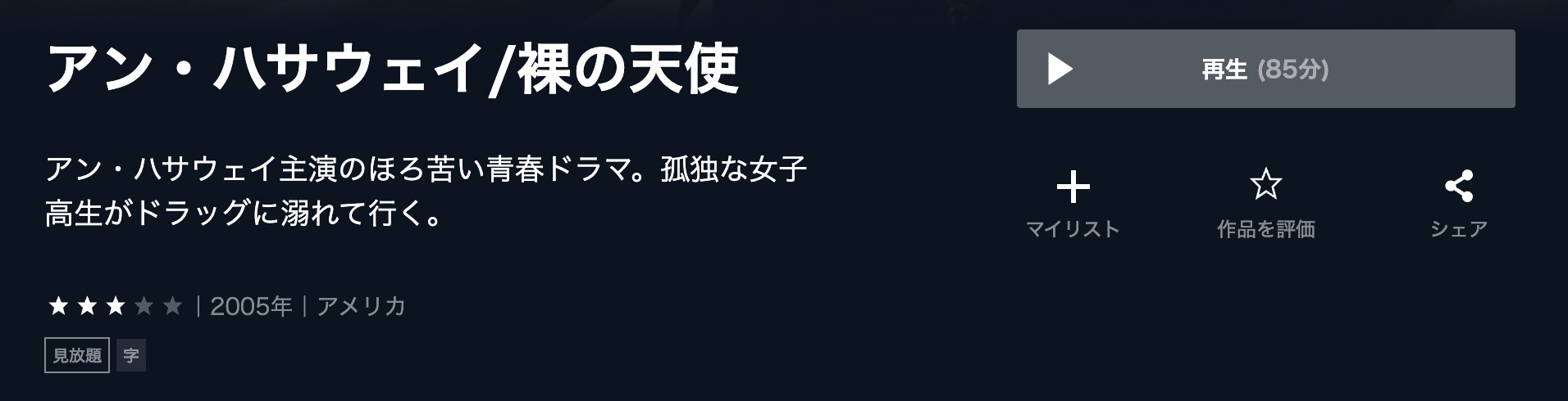 アン・ハサウェイ 裸の天使 U-NEXT 映画視聴方法