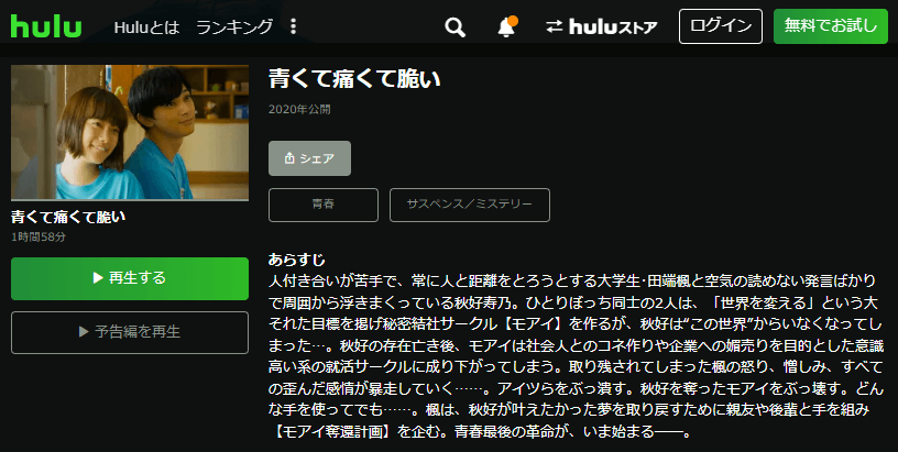 青くて痛くて脆いHulu