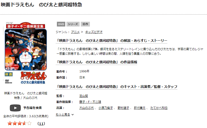 ドラえもん のび太と銀河超特急エクスプレスTSUTAYA DISCAS