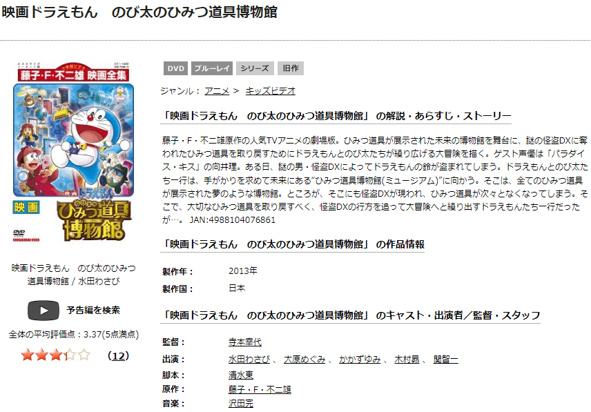 ドラえもん のび太のひみつ道具博物館TSUTAYA DISCAS