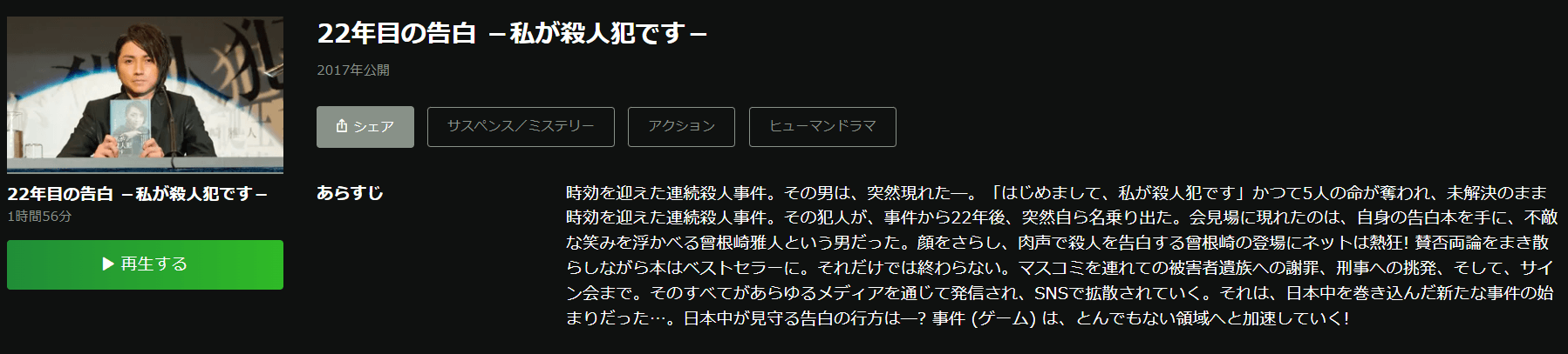 22年目の告白-私が殺人犯です-Hulu